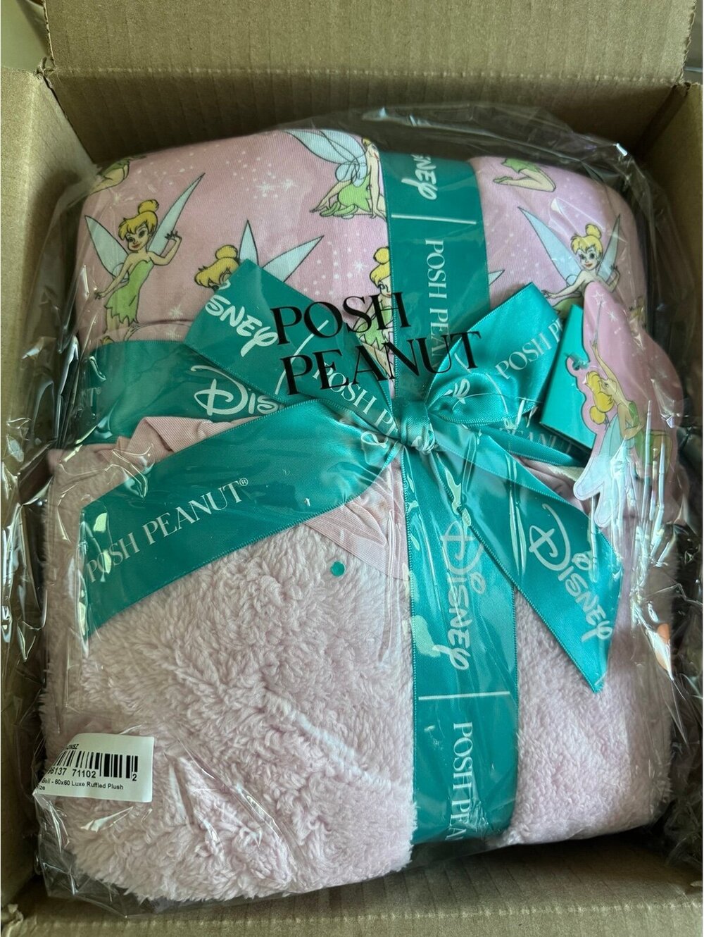 Posh Peanut Disney Tinkerbell pink ruffled plush patoo blanket 60x60